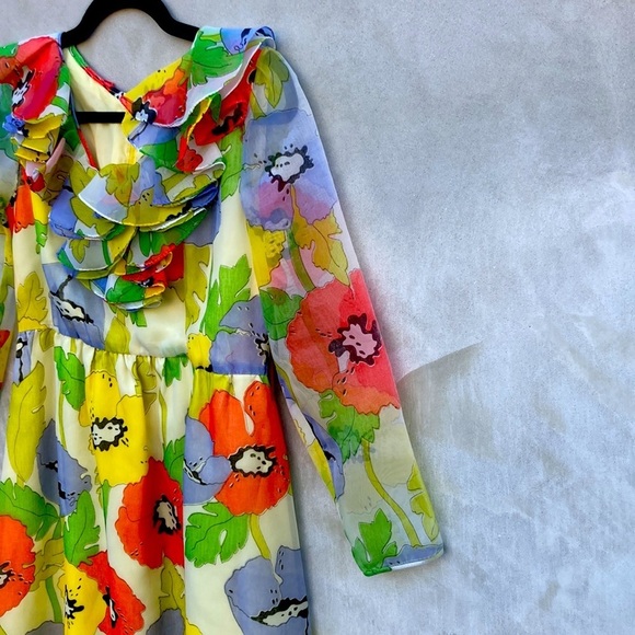 Vintage Neiman Marcus women’s large poppy print chiffon ruffle dress size SM/MED - Picture 4 of 8